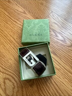 Gucci Brown Leather Bracelet with Silver-Tone G Logo Buckle